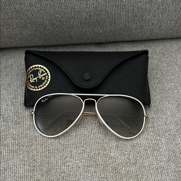 Never worn Ray-Ban Gold & White Aviator Sunglasses - Picture 1 of 2